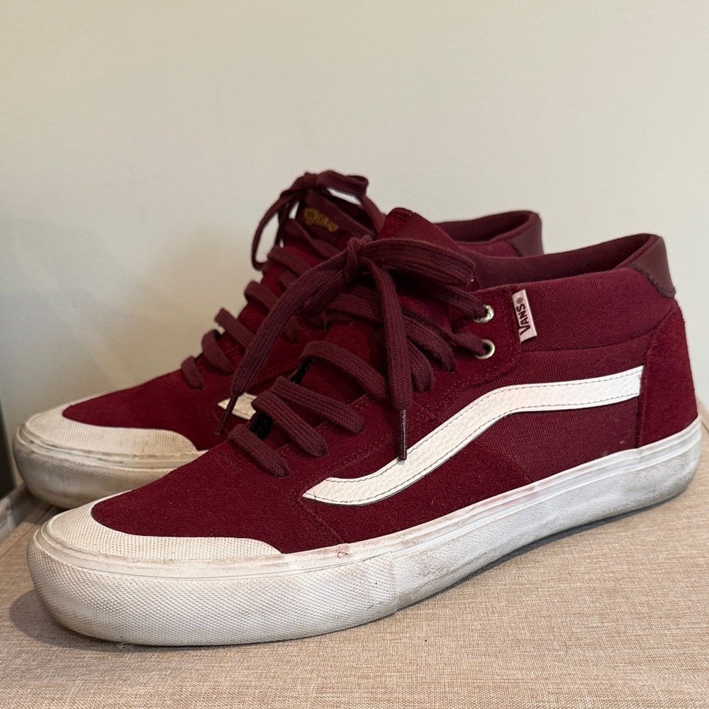 Vans Style 112 Mid Pro in Burgundy/White Shoes in Original Box - Picture 6 of 13